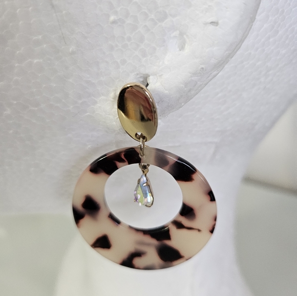 Tortoise Shell Acrylic Earrings with Iridescent Accent - Picture 3 of 3